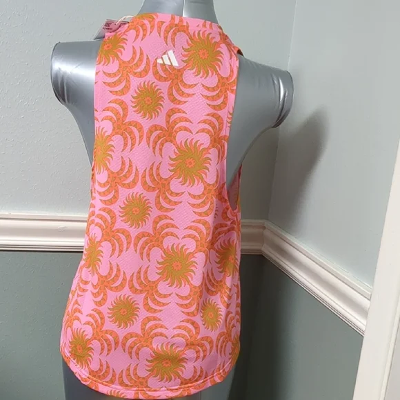 Adidas Pink and Orange Floral Tank Top Loose Fit Style. Size S Fits Size M Too. - Picture 2 of 6